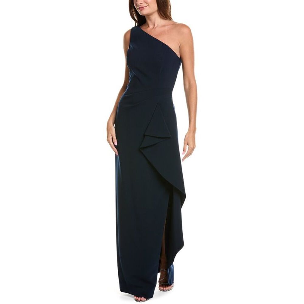 Teri Jon By Rickie Freeman Womens Crepe Cascade Ruffle Gown, Blue